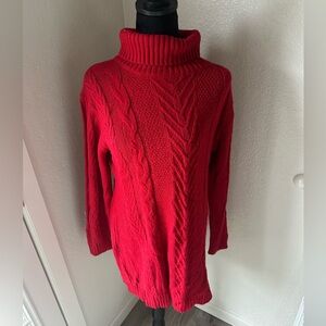 Red Cable Knit Turtleneck Sweater